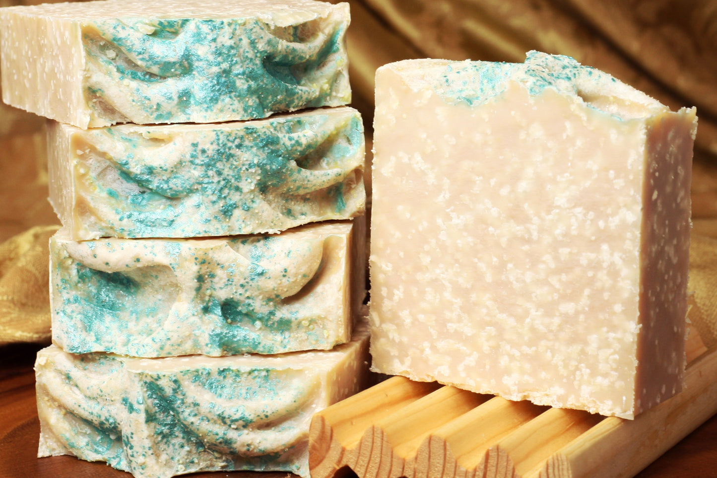 White salt soap with sparkling blue top