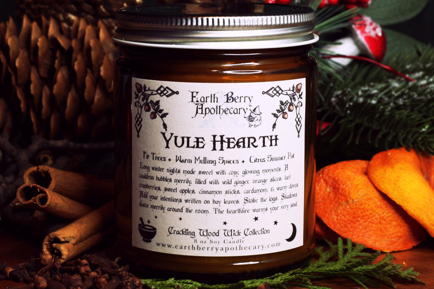 Yule Hearth Soy Candle (optional crackling wick)