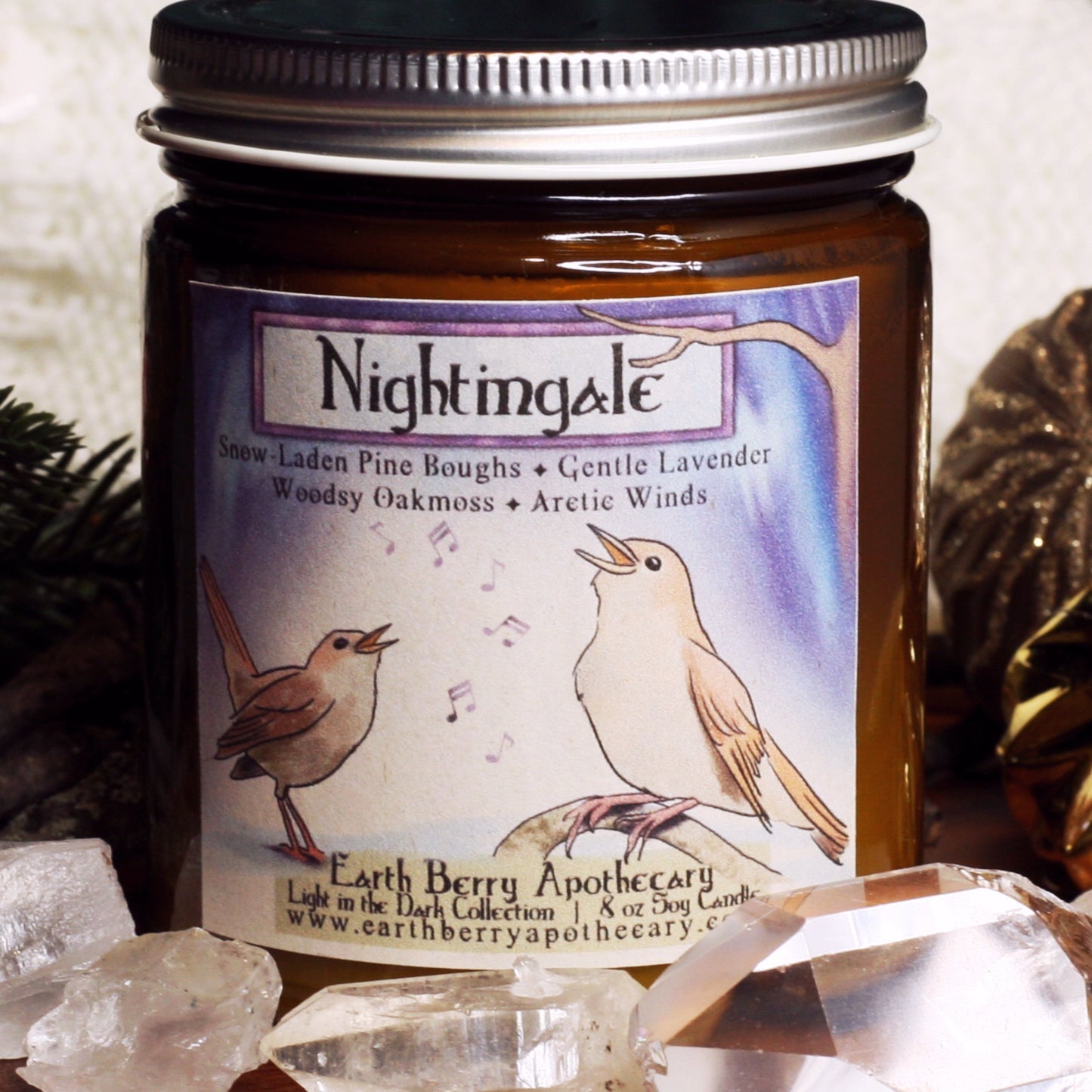 Oakmoss and Lavender scented candle called nightingale
