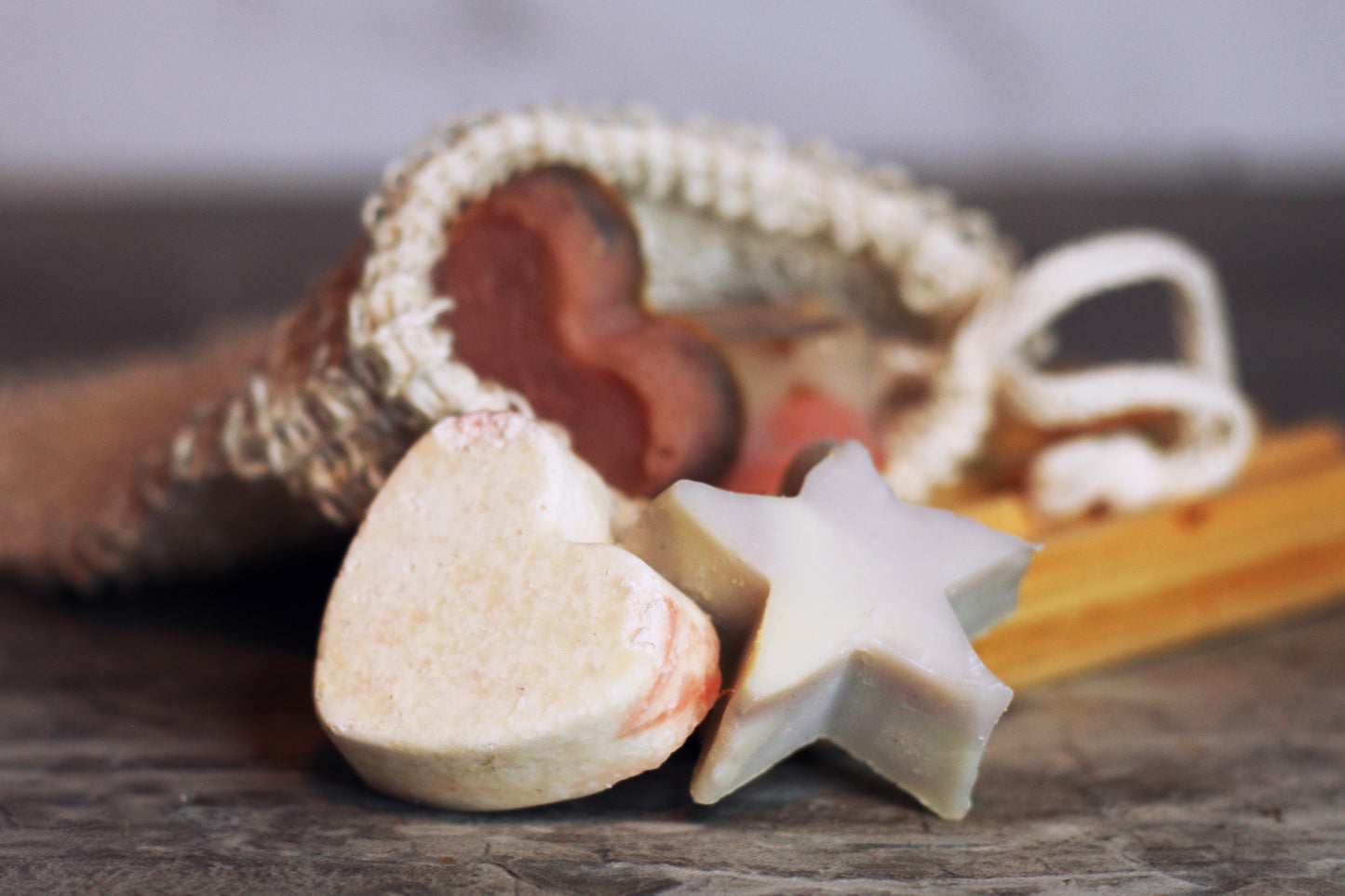 Cute handmade soap in an exfoliating spa bag