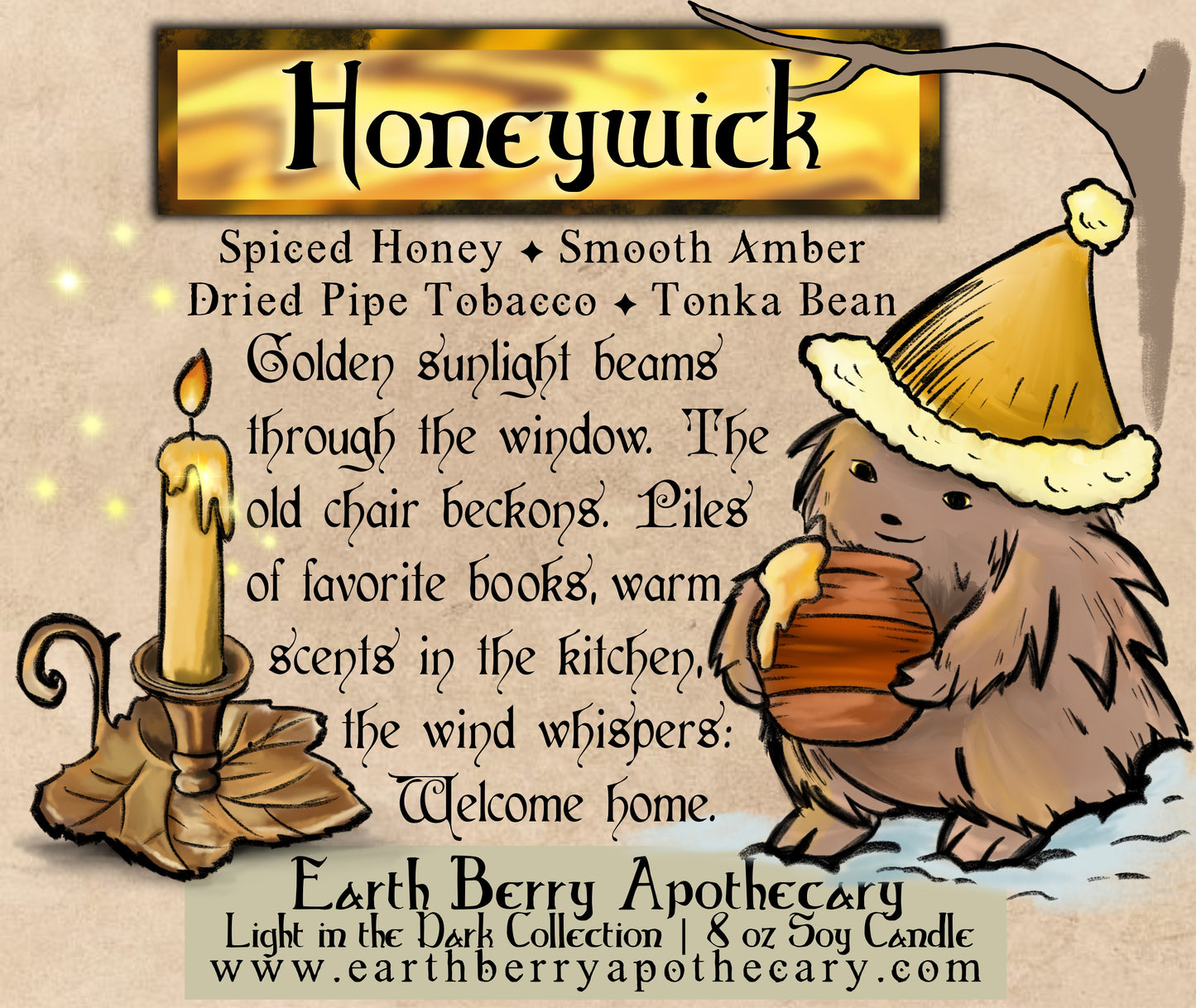 Honeywick spiced amber honey and tobacco scented soy candle. always clean burning and nontoxic