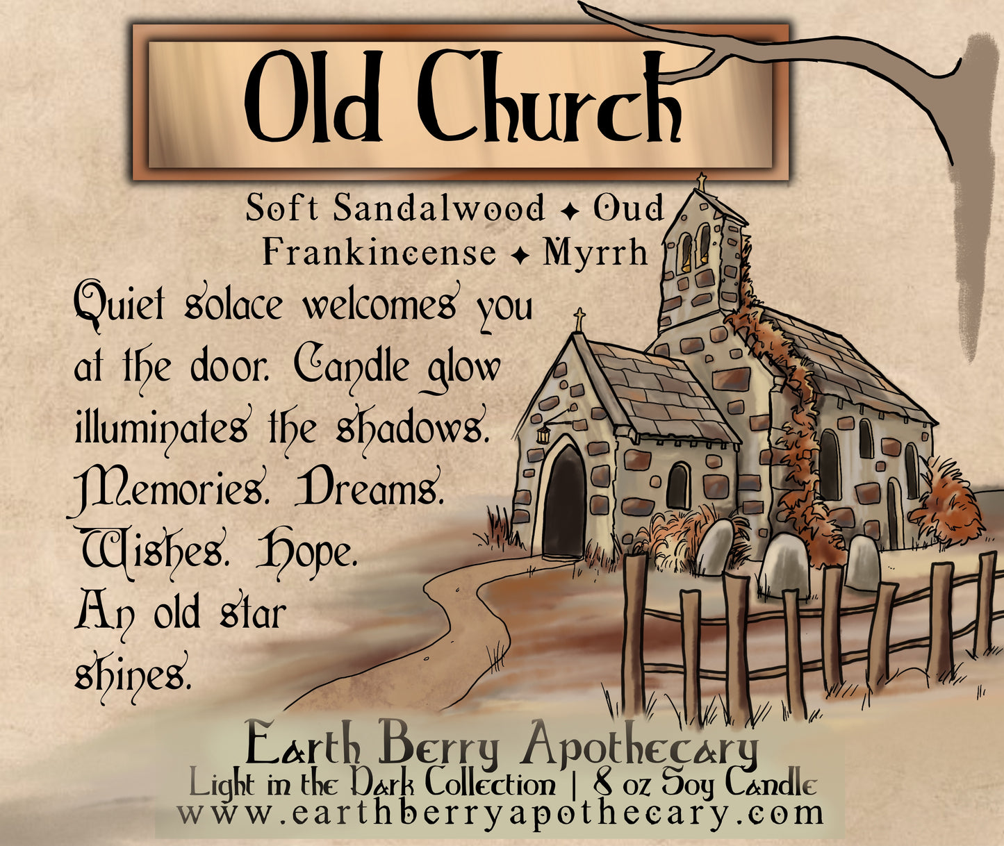 Old stone church frankincense and myrrh scented soy candle. Always clean burning and nontoxic
