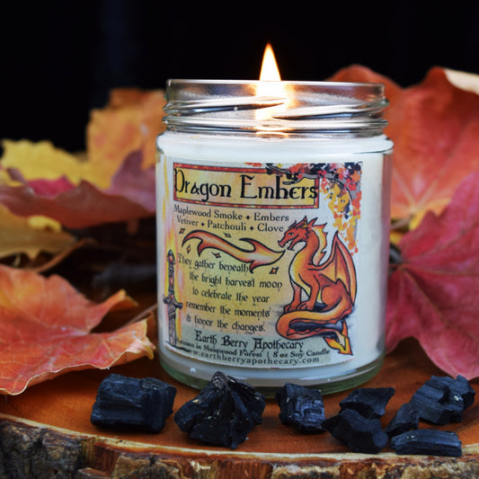 Dragon ember woodsmoke scented soy candle fantasy themed