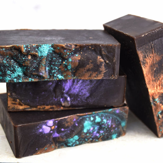 Beautiful black charcoal soap with glittery sparkles on top