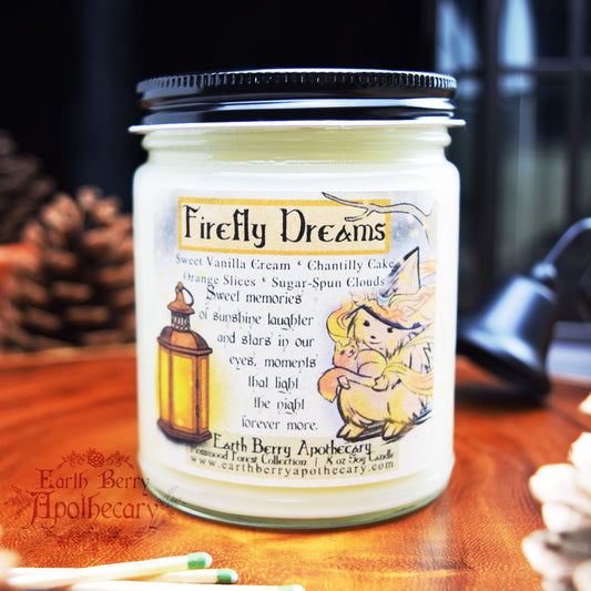 Orange citrus and vanilla scented fantasy themed firefly candle