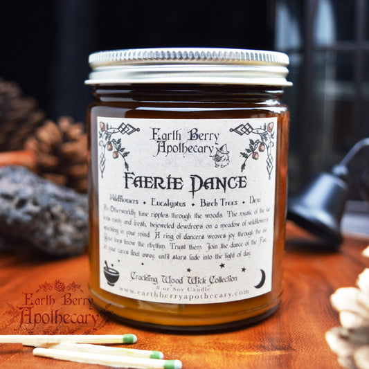 Faerie dance cottagecore candle with wildflower, eucalyptus, and birch scent
