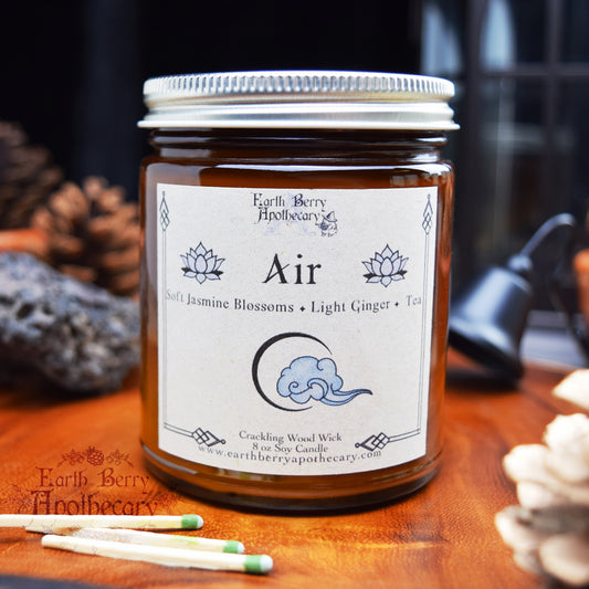 Jasmine and ginger scented crackling wood wick candle called air element