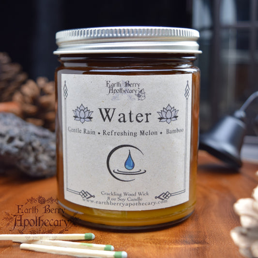 Rain scented crackling wood wick candle called water element