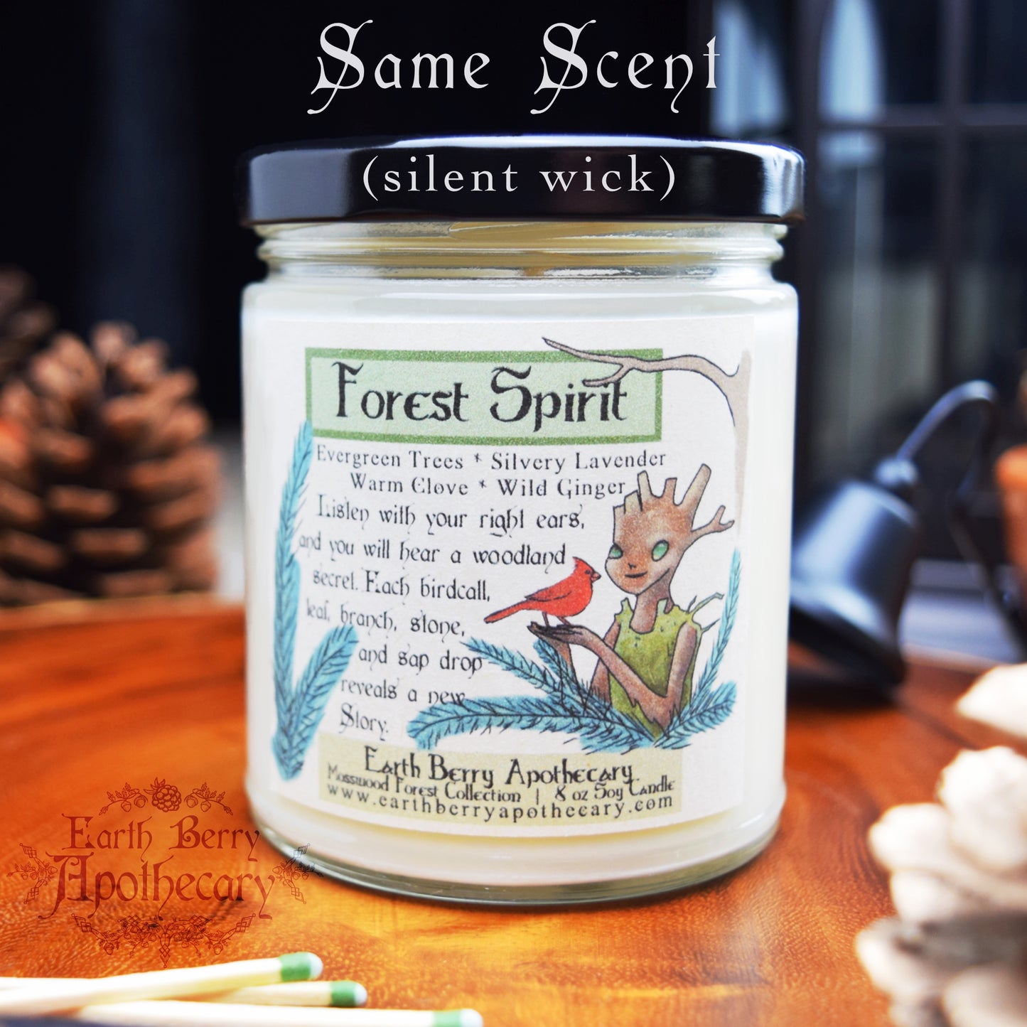 Clove and pine scented fantasy nature candle called Forest spirit.