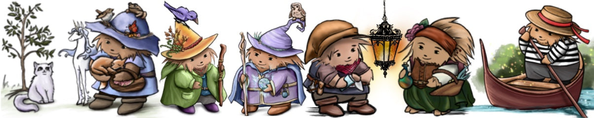 Cute fantasy creatures. Harmony hedge witch and the hedge folk of a magical forest