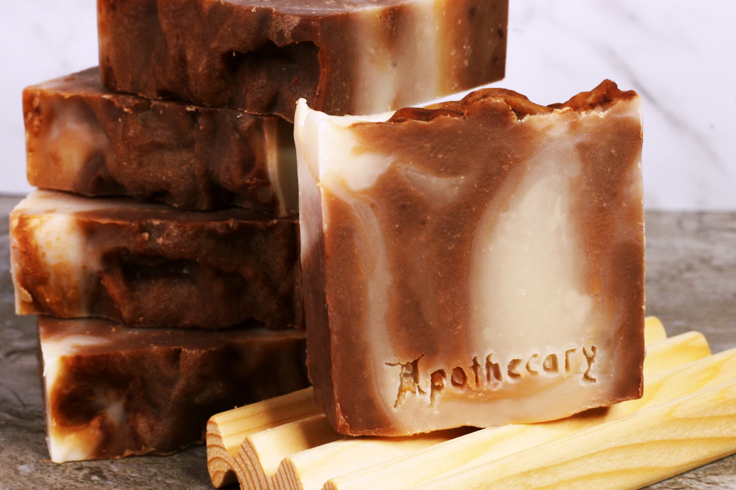 Beautiful beige & white swirled moisturizing handmade soap scented with mango and coconut milk