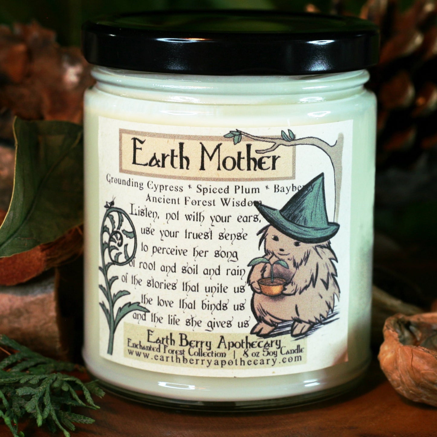 Earth mother cypress bayberry and plum scented soy candle
