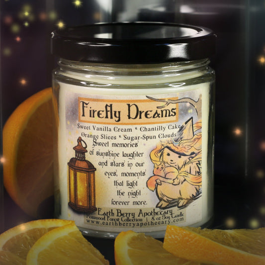 Orange citrus and vanilla fantasy themed firefly candle