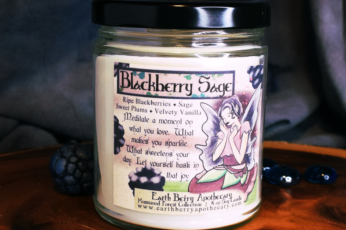 Blackberry sage scented flower fairy soy candle