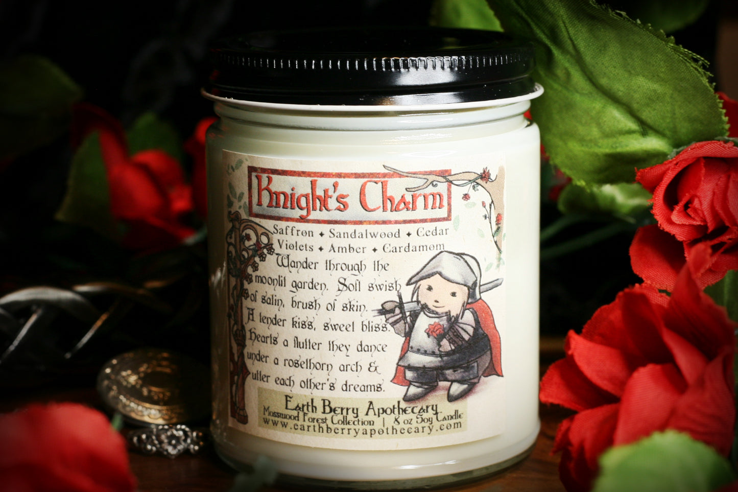 Charming unique handmade Valentine’s Day soy candle. Sexy masculine scented soy candle. Knight in shining armor.