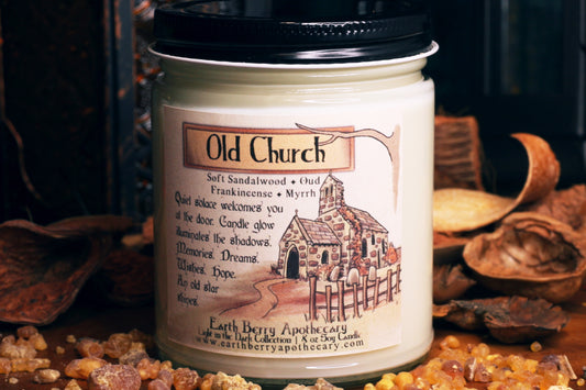 Old church frankincense and myrrh scented soy candle. Always clean burning and nontoxic