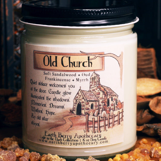 Old church frankincense and myrrh scented soy candle. Always clean burning and nontoxic