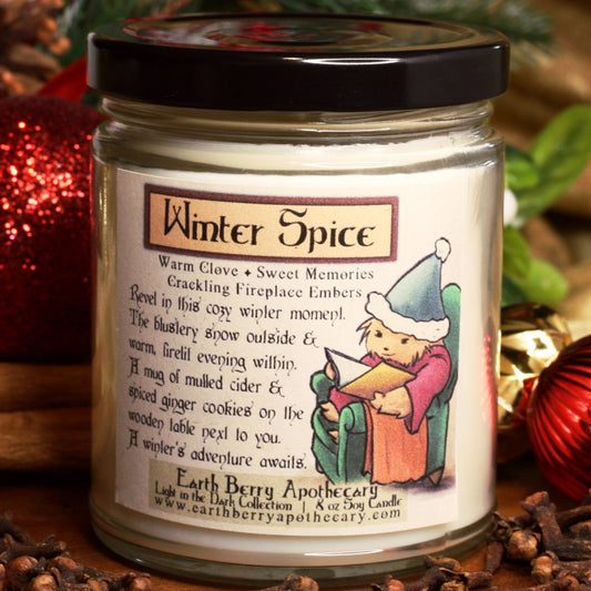 Winter spice warm clove scented soy candle. Always clean burning and nontoxic