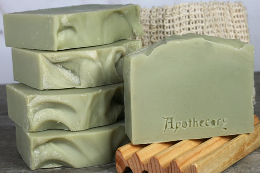 Beautiful light green soap called Scarborough Faire. The scent is sage, rosemary, and thyme.