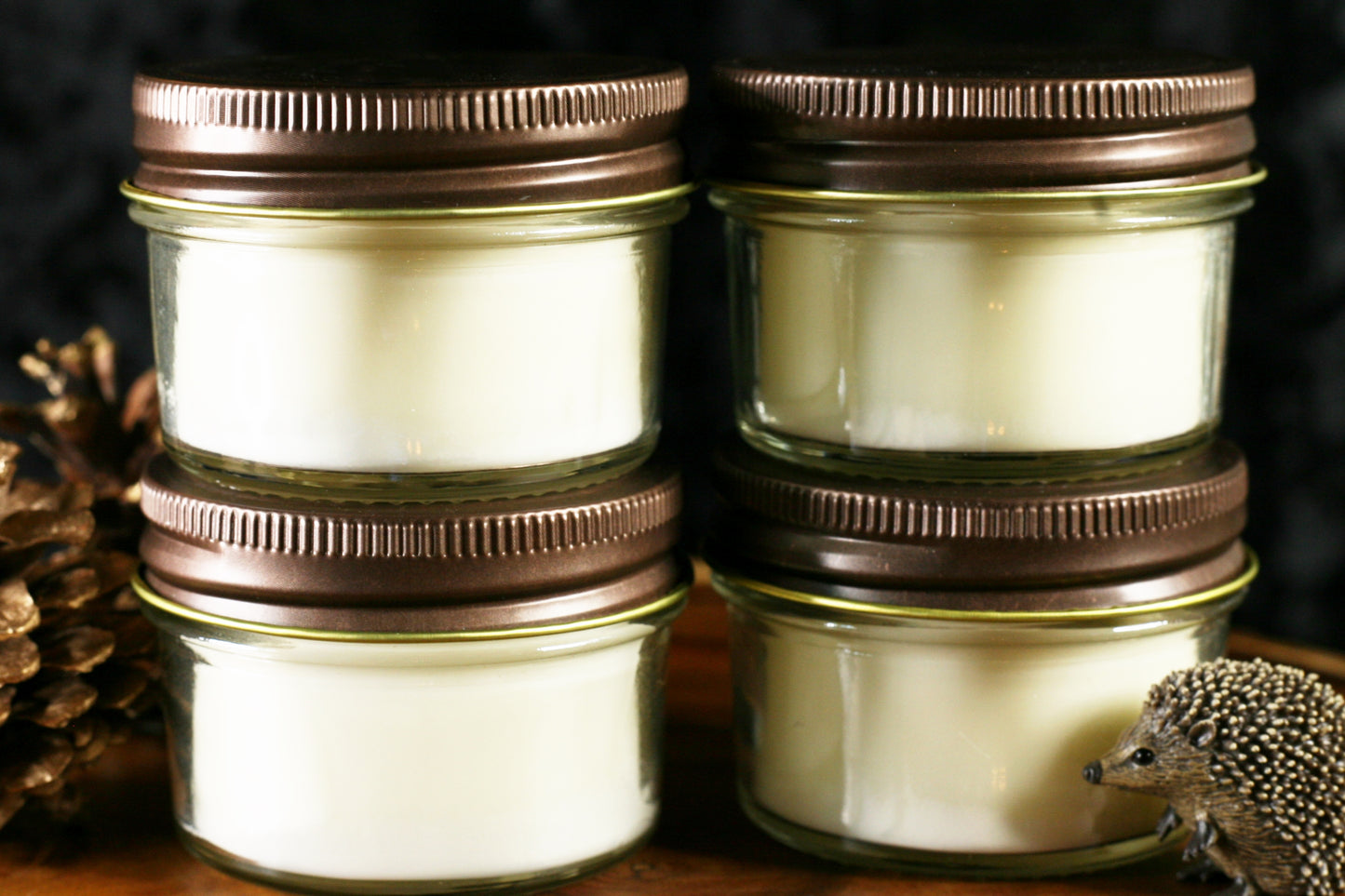 Four 4 oz autumn scented soy candles perfect for travel