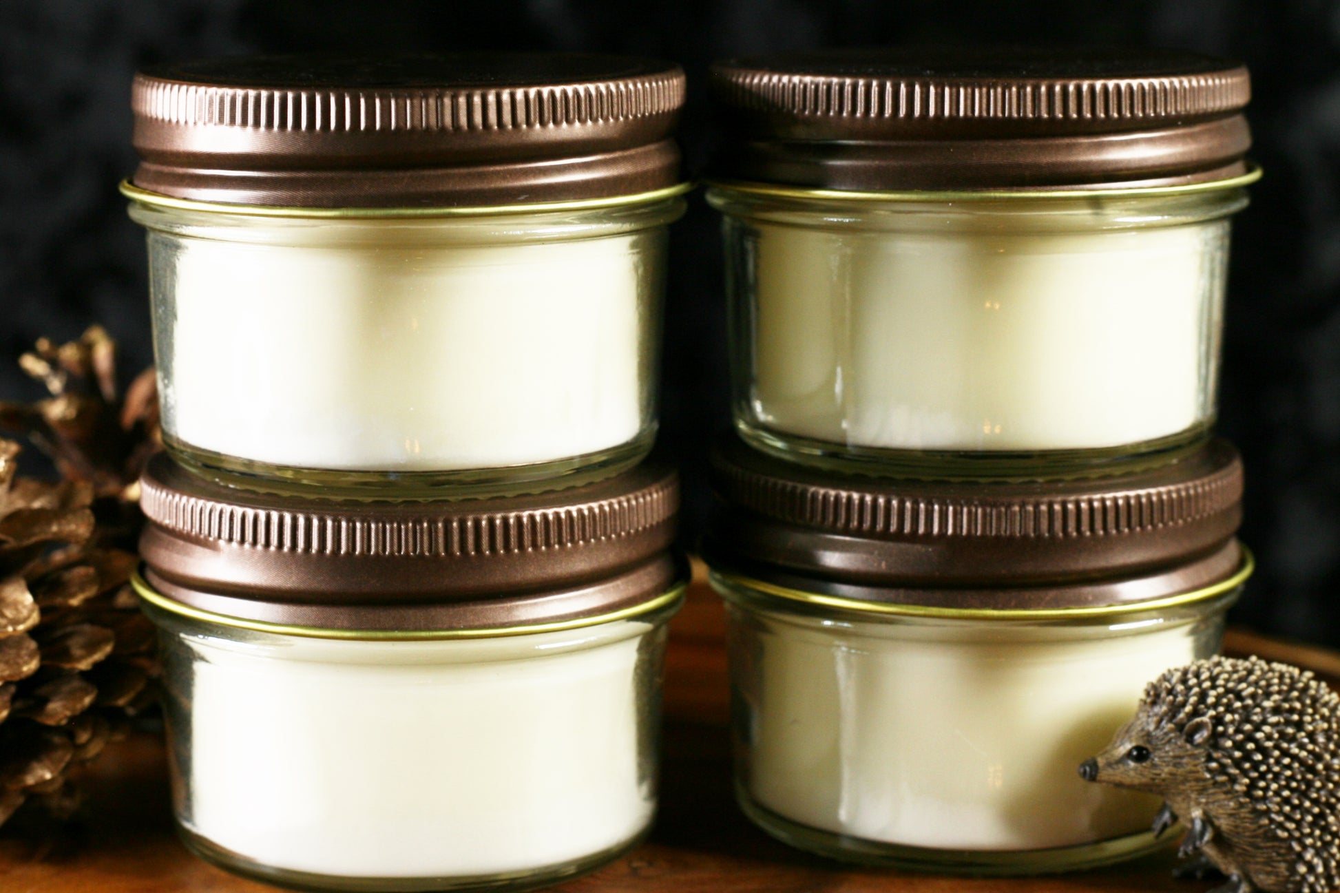 Four 4 oz autumn scented soy candles perfect for travel