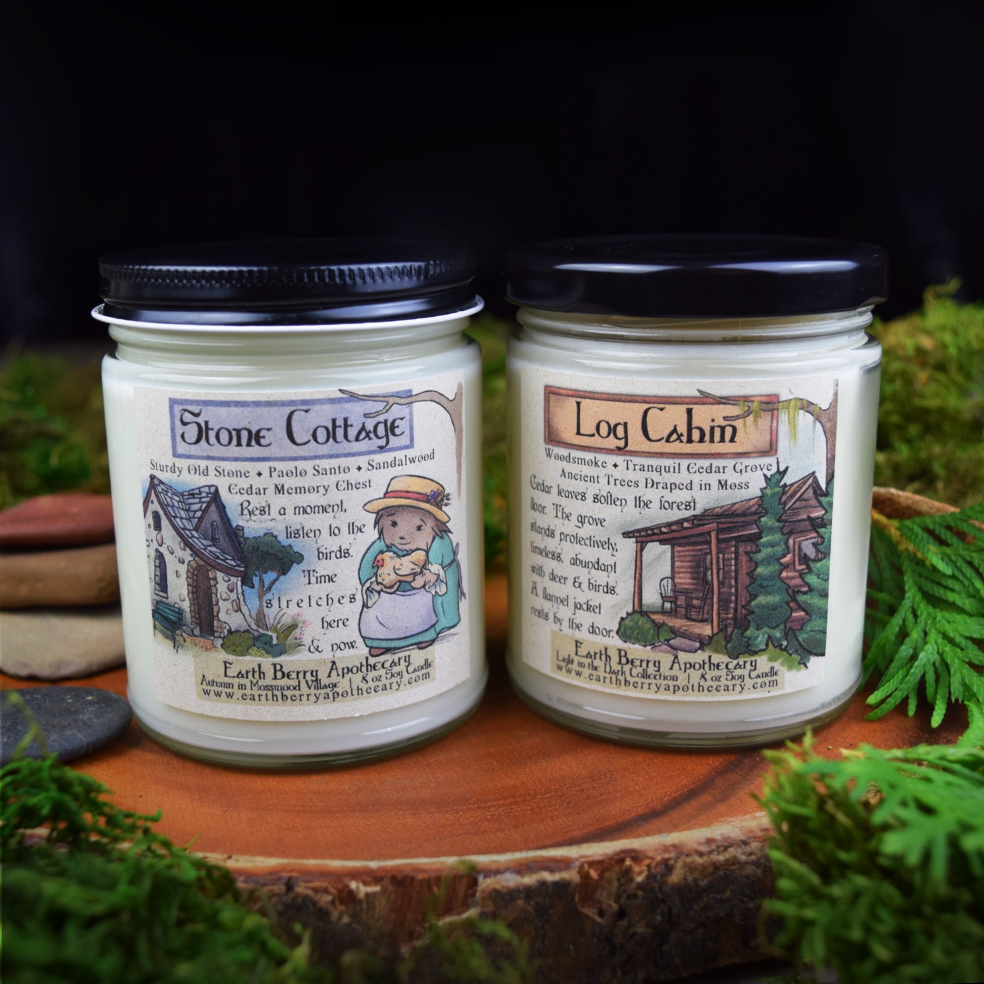 Cottagecore Stone and forest scented soy candles