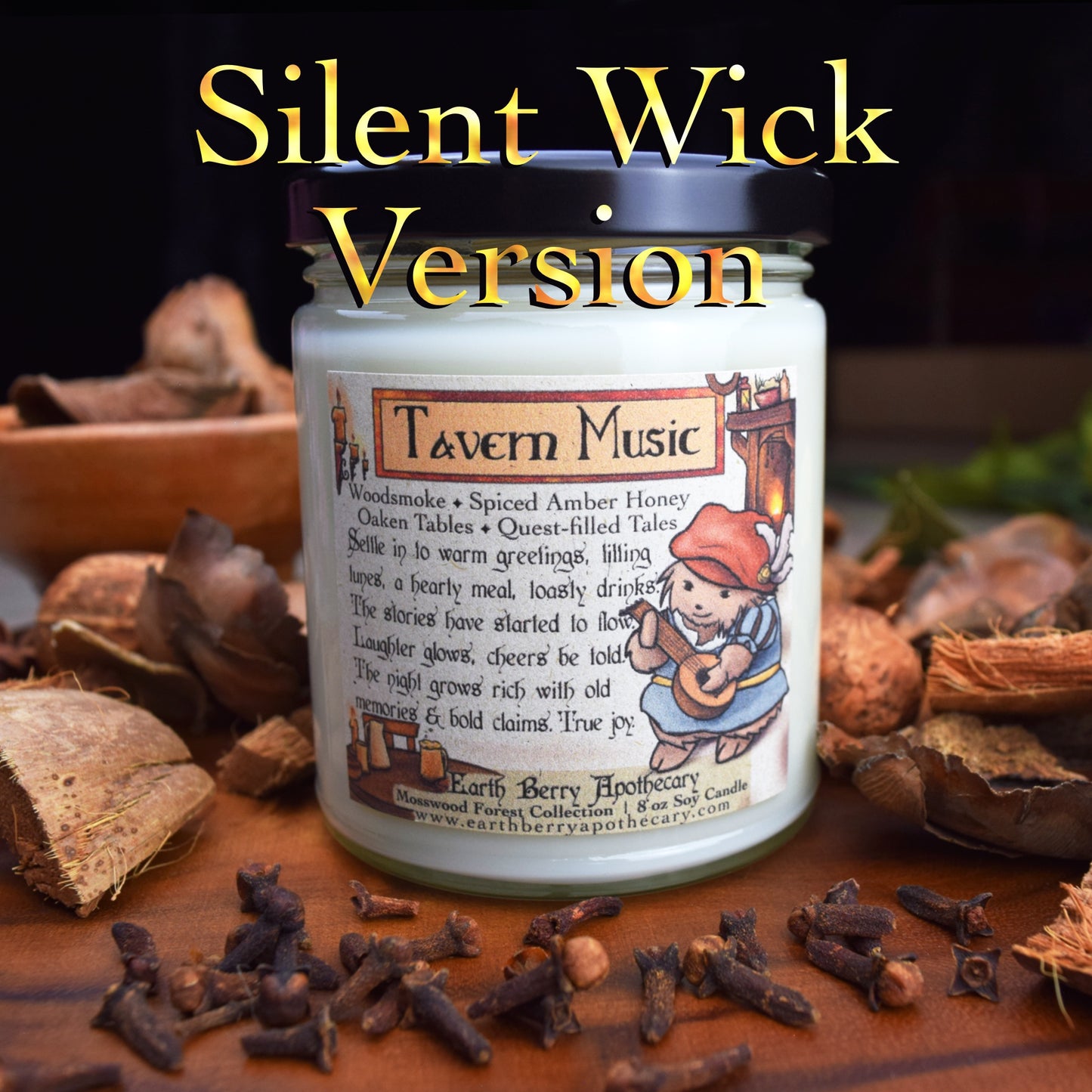Woodsmoke & Amber Honey Crackling Wood Wick Soy Candle ✦ Tavern Music