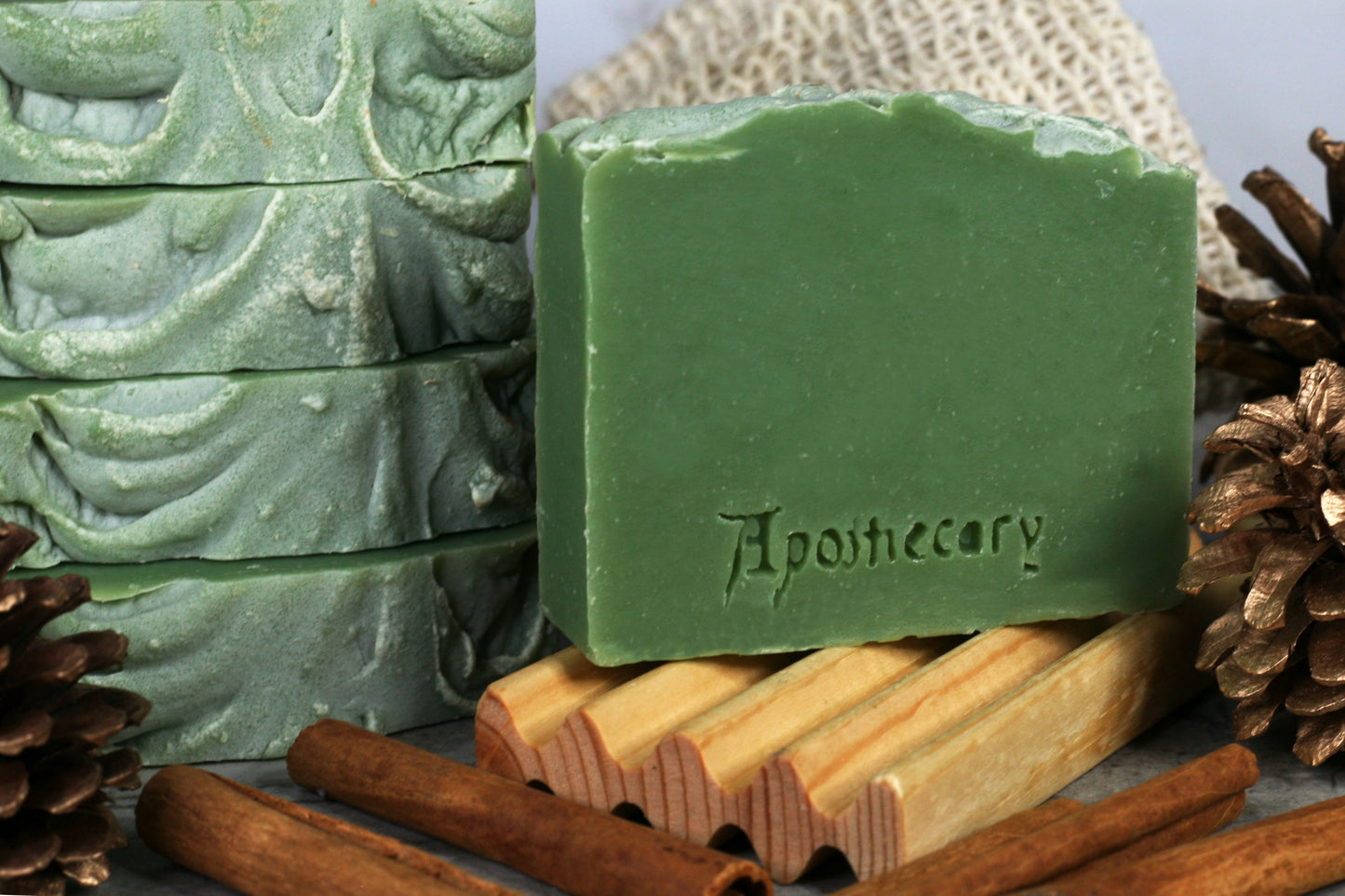Beautiful green Forest spirit soap with cinnamon and pine